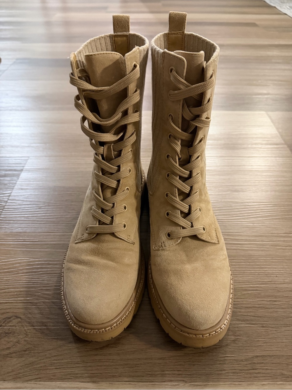 Sam Edelman Women’s Tan Suede Lace-Up Combat Boots Size 7